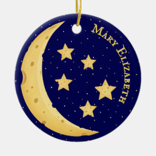Heavenly Cheese Moon & Stars Custom Sweet Baby Ceramic Ornament