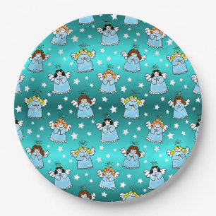 Heavenly Christmas Angels Pattern Paper Plate