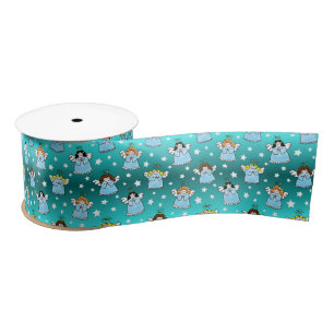 Heavenly Christmas Angels Pattern Satin Ribbon