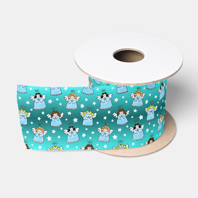 Heavenly Christmas Angels Pattern Satin Ribbon (Spool)