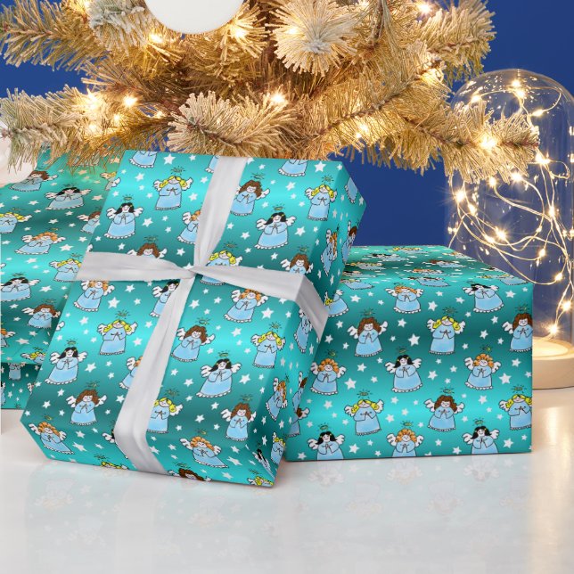 Heavenly Christmas Angels Pattern Wrapping Paper (Holidays)