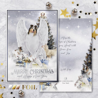 Heavenly Christmas Eve, Blue Merle Collie Angel - Foil Holiday Card