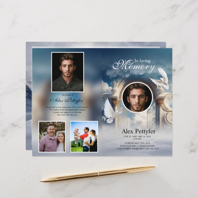Heavenly Dove Funeral Program Template (Front/Back In Situ)