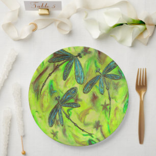 Heavenly Dragonflies On a Starry Sky Paper Plate