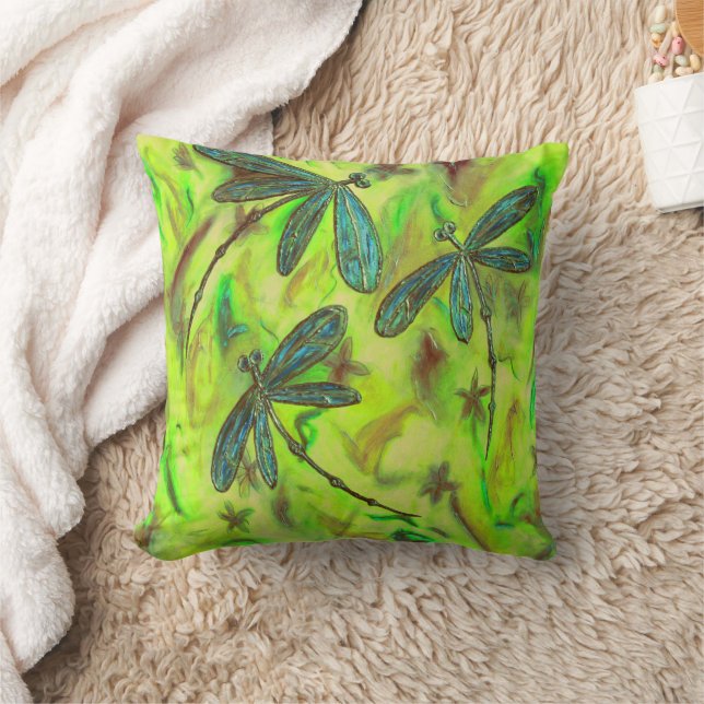 Heavenly Dragonflies On a Starry Sky Throw Pillow (Blanket)