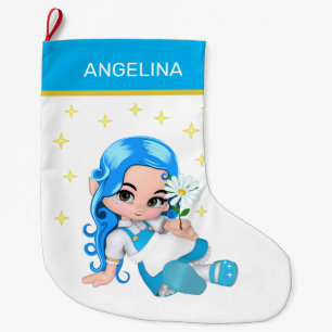 Heavenly Fairy Girl & Stars  Large Christmas Stocking