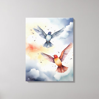 Heavenly Flight: Watercolor Birds in the Sky Canvas Print