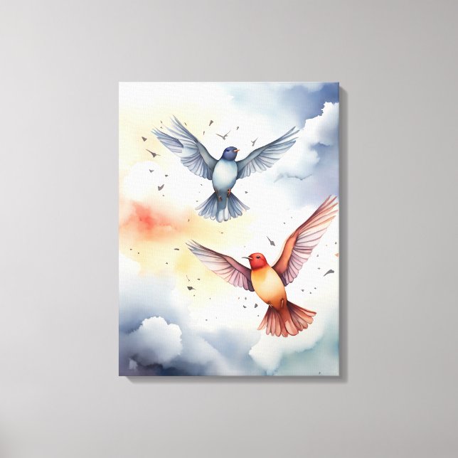 Heavenly Flight: Watercolor Birds in the Sky  Canvas Print (Front)