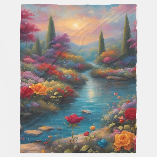  “Heavenly Garden Stream”  Fleece Blanket (Front)