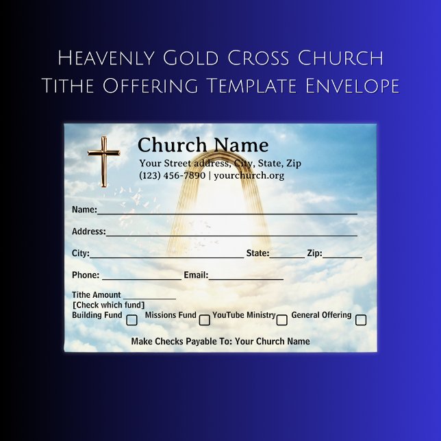 Heavenly Gold Cross Church Tithe Offering Template Envelope (Heavenly Gold Cross Church Tithe Offering Template Envelopes)