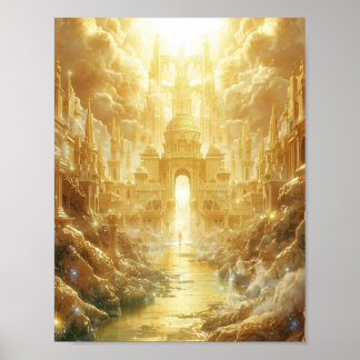 Heavenly Golden City of Light Celestial Fantasy Poster