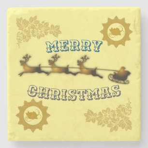 Heavenly Golden Santa Claus Merry Christmas  Stone Coaster