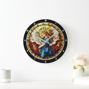 Heavenly Grace Stained Glass Angel Wall Large Clock