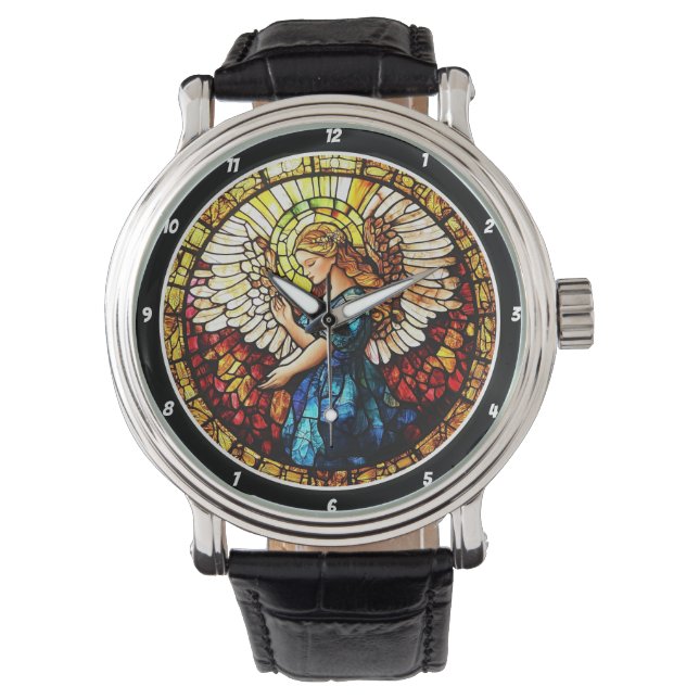 Heavenly Grace Stained Glass Angel Wall Watch (Front)