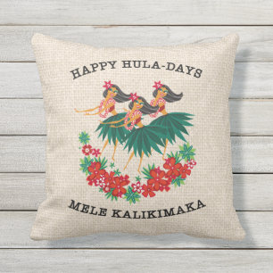 Heavenly Hula Holiday Hawaiian Hula Girls Outdoor Pillow