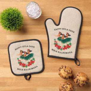 Heavenly Hula Holiday Hawaiian Hula Girls Oven Mitt & Pot Holder Set