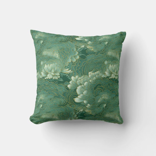 Heavenly Jade Chiyogami Throw Pillow (Front)