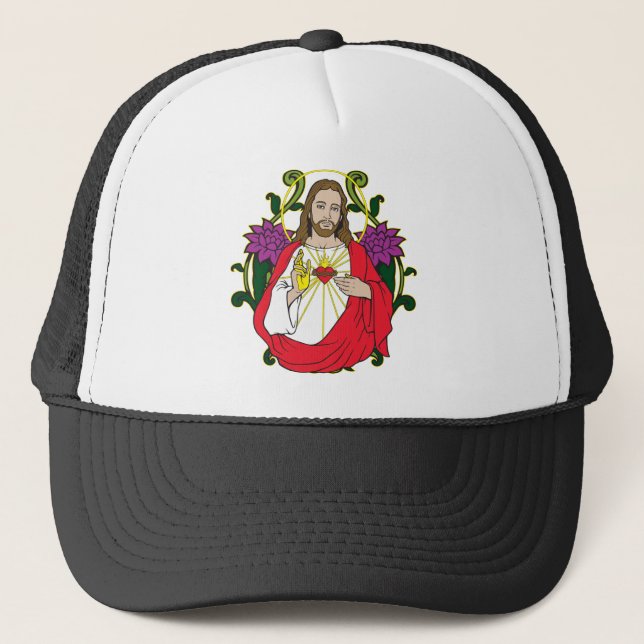 Heavenly Jesus Sacred Heart Trucker Hat (Front)