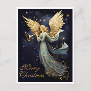 Heavenly Joy in Blue Angel Christmas  Holiday Postcard