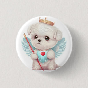 Heavenly Love: Cute Angel Maltese Dog Puppy 1 Inch Round Button