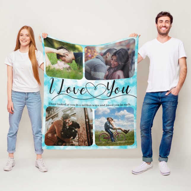 Heavenly Love Photo collage Anniversary Valentine  Fleece Blanket (In Situ)