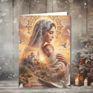 Heavenly Peace Christmas Mother Mary and Jesus Holiday Card