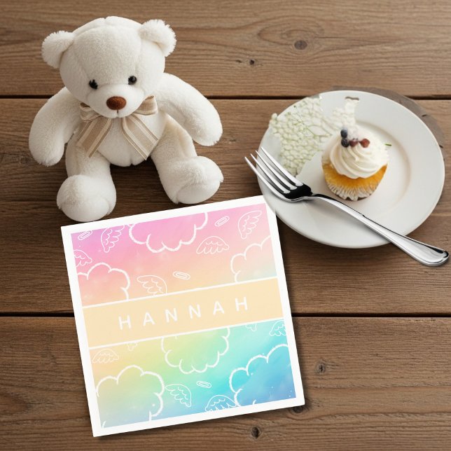  Heavenly Personalized Name Halo Cloud Rainbow   Napkin (Heavenly Personalized Name Halo Cloud Rainbow Napkins)