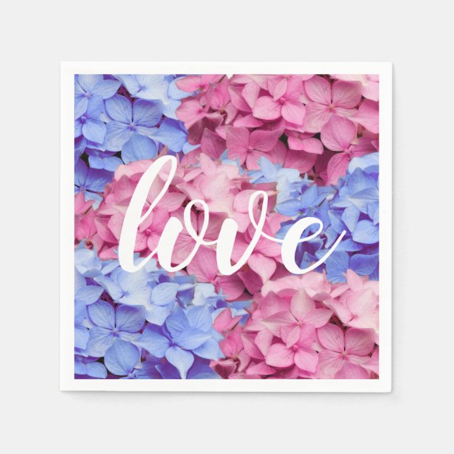 Heavenly Pink and Baby Blue Hydrangeas Napkin (Front)
