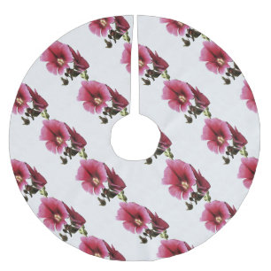 Heavenly Pink Hollyhock Malva Flower Floral Brushed Polyester Tree Skirt