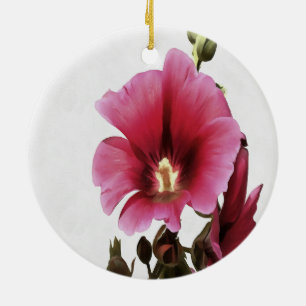 Heavenly Pink Hollyhock Malva Flower Floral  Ceramic Ornament