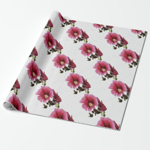 Heavenly Pink Hollyhock Malva Flower Floral Wrapping Paper