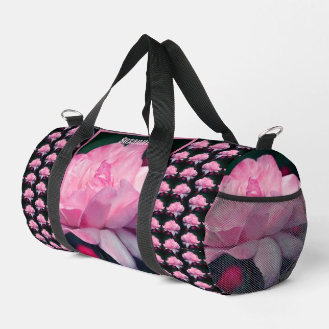 Heavenly Pink Rose Flower Personalized Duffle Bag (Right Corner)