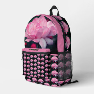 Heavenly Pink Rose Flower Personalized Printed Backpack