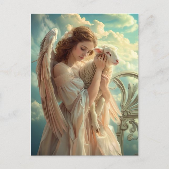 Heavenly Serenity Female Angel with Lamb Postcard (Front)
