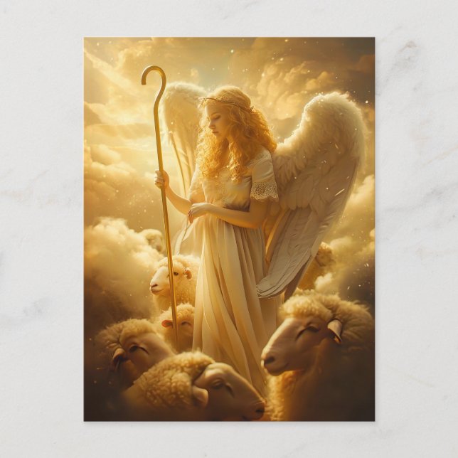 Heavenly Serenity Female Angel with Sheep and Shep Postcard (Front)
