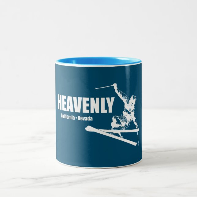 Heavenly Ski Resort California Nevada Skier Two-Tone Coffee Mug (Center)