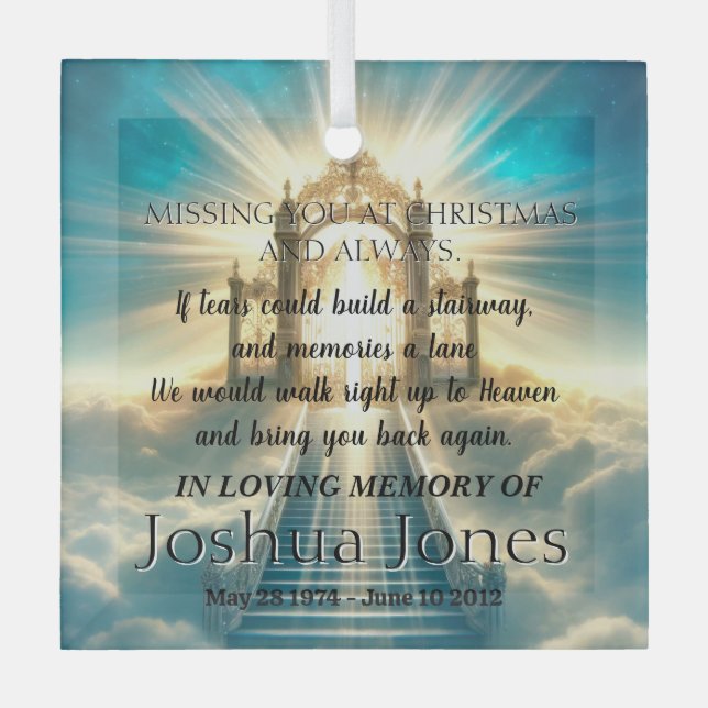 Heavenly Stairway in Loving Memory of  Glass Ornament (Front)