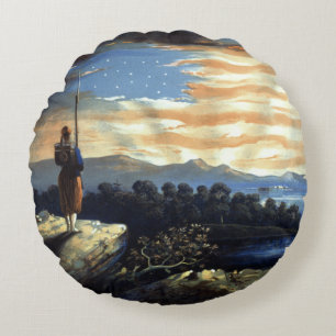 Heavenly Sunrise of American Flag in County Round Pillow