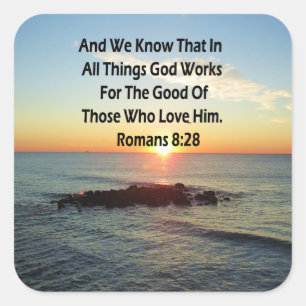 HEAVENLY SUNRISE ROMANS 8:28 BIBLE PHOTO SQUARE STICKER
