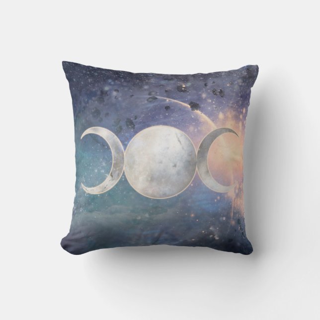 Heavenly Universe Triple Moon Goddess Moonstone Throw Pillow (Front)