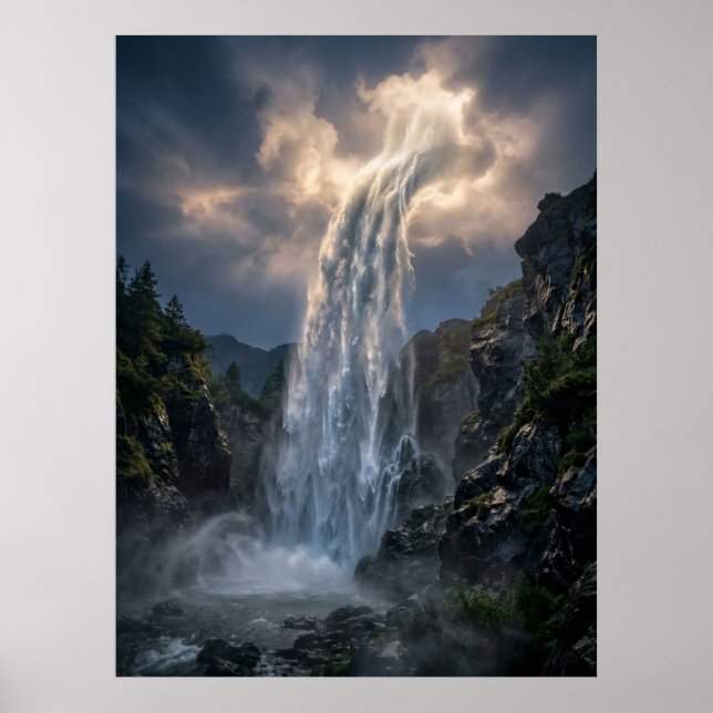 Heavenly Waterfall Light Landscape Poster (Front)