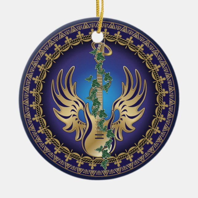 Heavenly Winged Guitar Ceramic Ornament (Front)
