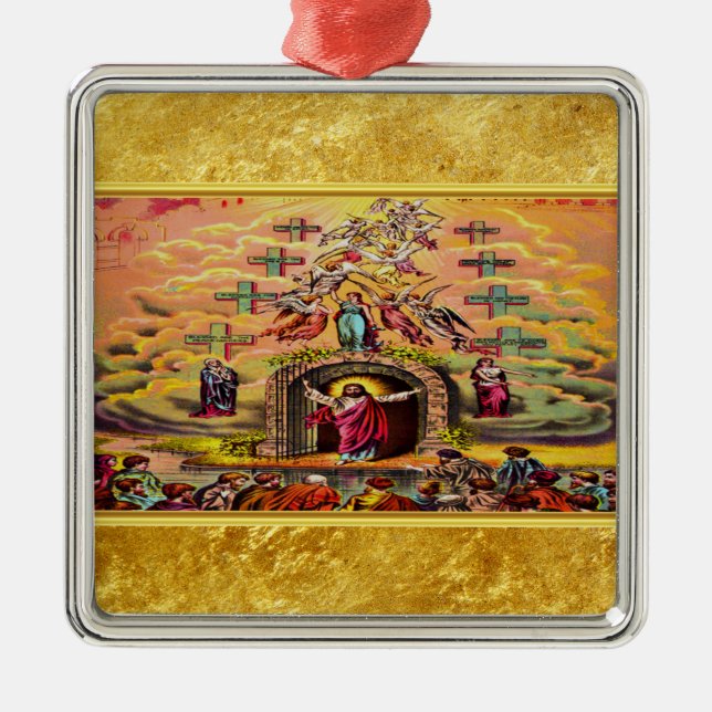 Heaven's Gate with a gold foil texture and Jesus Metal Ornament (Front)
