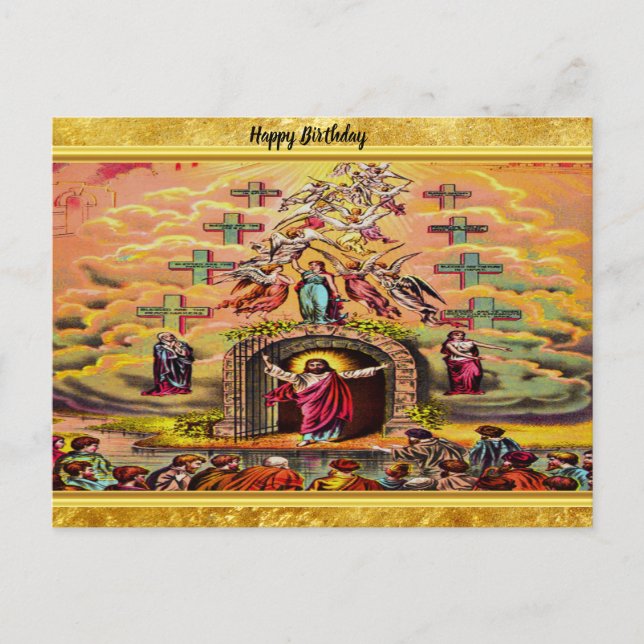Heaven's Gate with a gold foil texture and Jesus Postcard (Front)