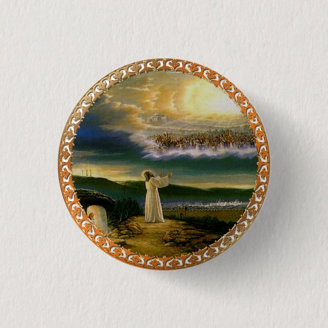 Heavens Welcoming Embrace Jesus at Dusk 1 Inch Round Button (Front)