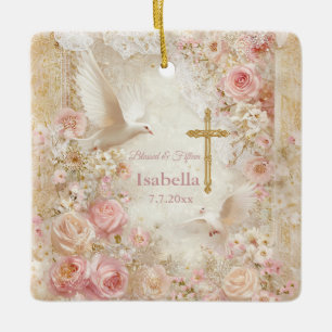 Heaveny Blush & Gold Quince, custom Ceramic Ornament