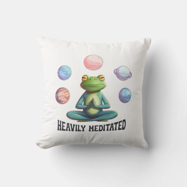 Heavily Meditated Frog Yoga Playful Zen Throw Pillow (Front)