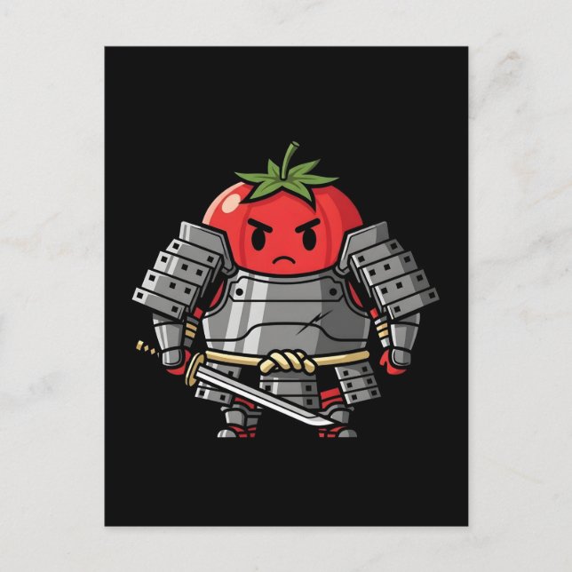 Heavy Armored Tomato Samurai Warrior Illustration Postcard (Front)