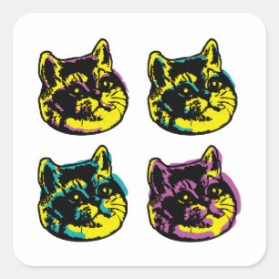 Heavy Breathing Cat Pop Art  The Four Kittens Square Sticker