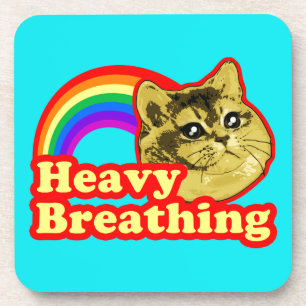Heavy Breathing Cat with Rainbow Love Coaster